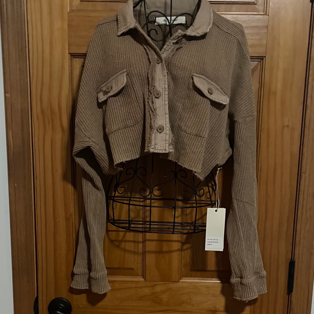 NWT Blue Velvet Brand Mocha Thermal Cropped Utility Top/Jacket Size S